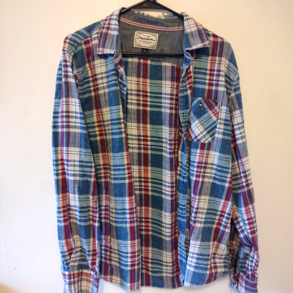 Flag & Anthem red white and blue women's flannel size L